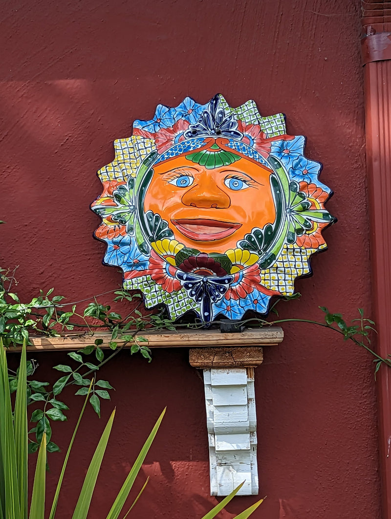 Talavera Sun Wall Art Decor, Ceramic Sun Figurine, Mexica Pottery, Outdoor Decor