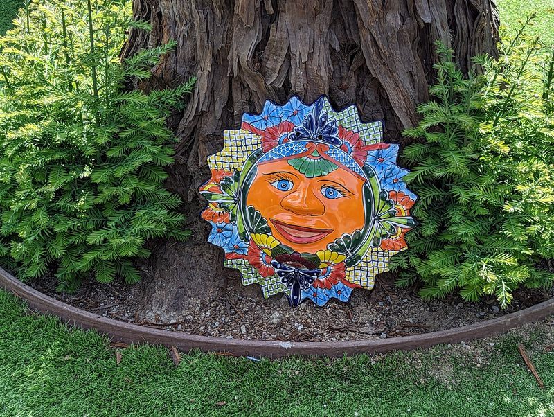 Talavera Sun Wall Art Decor, Ceramic Sun Figurine, Mexica Pottery, Outdoor Decor