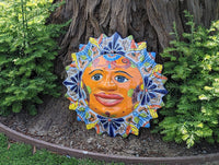 Talavera Sun Wall Art Decor, Ceramic Sun Figurine, Mexica Pottery, Outdoor Decor