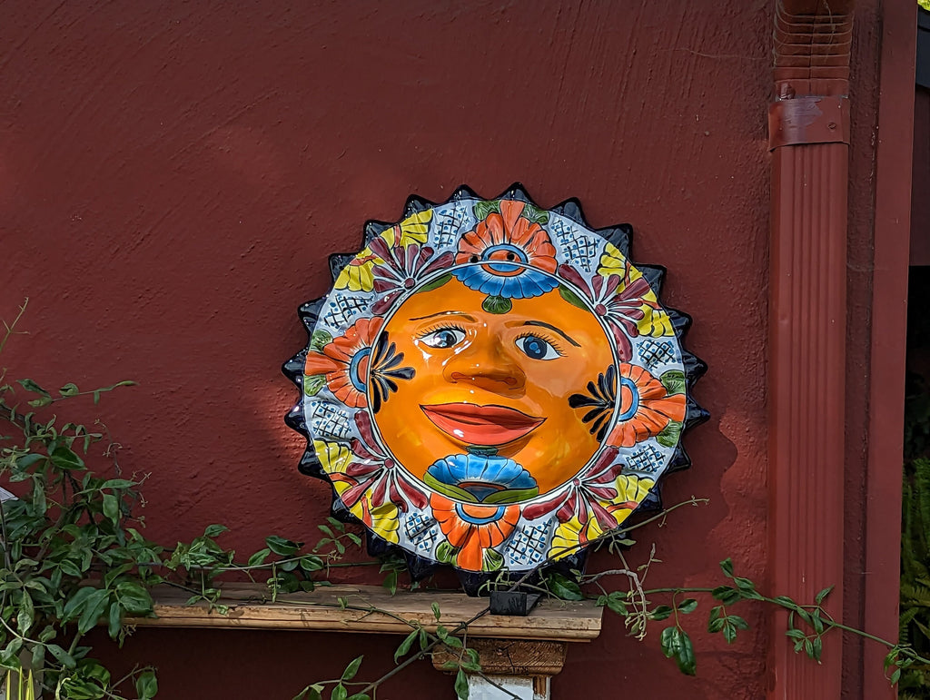 Talavera Sun Wall Art Decor, Ceramic Sun Figurine, Mexica Pottery, Outdoor Decor