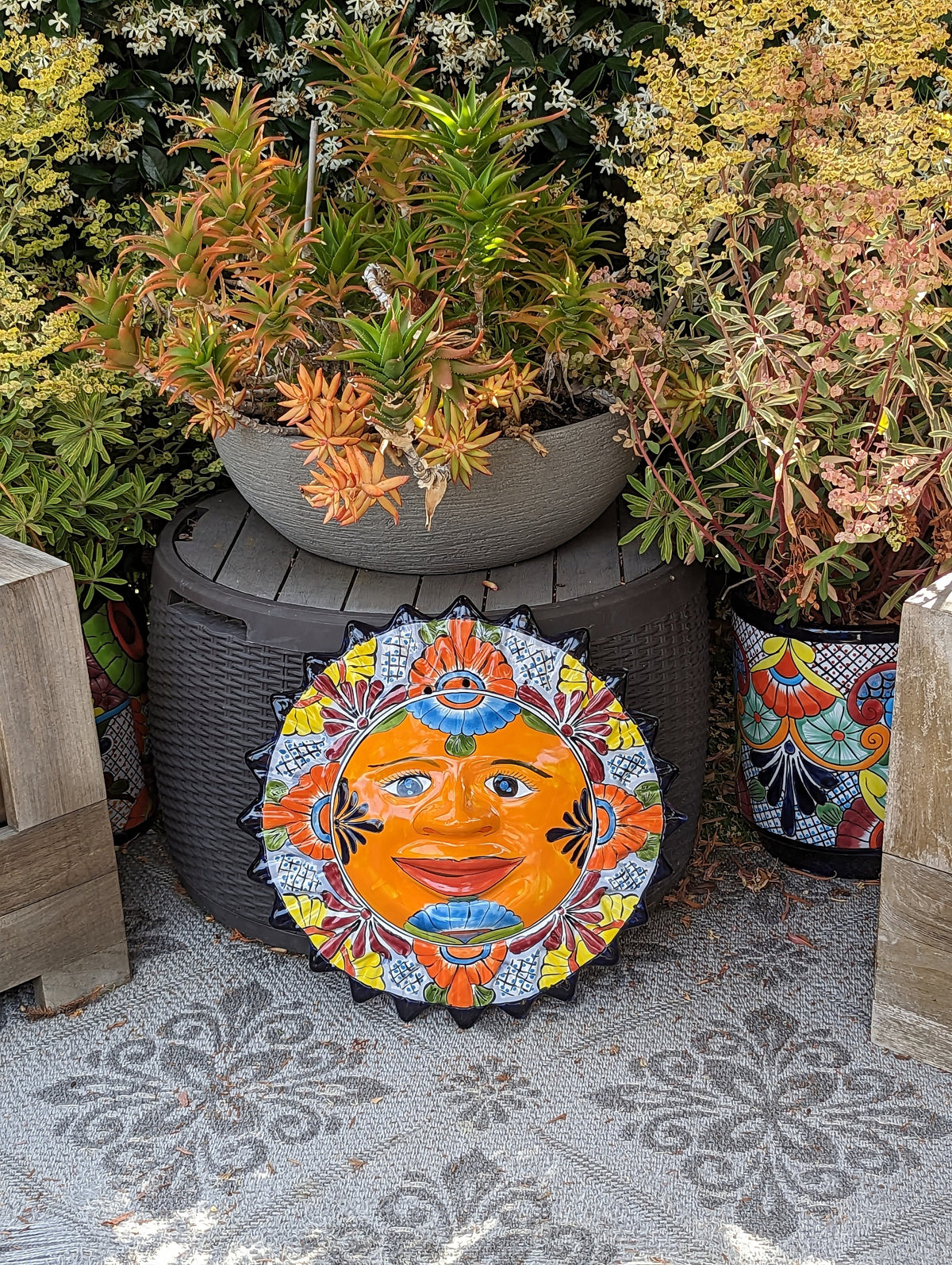 Talavera Sun Wall Art Decor, Ceramic Sun Figurine, Mexica Pottery, Outdoor Decor
