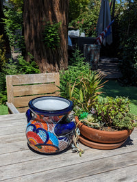 Colorful 10.5" Round Planter, Talavera Ceramic Flower Pot, Handmade Pottery, Outdoor Garden Decor, Indoor Home Decor, Unique Gift