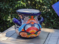 Colorful 10.5" Round Planter, Talavera Ceramic Flower Pot, Handmade Pottery, Outdoor Garden Decor, Indoor Home Decor, Unique Gift