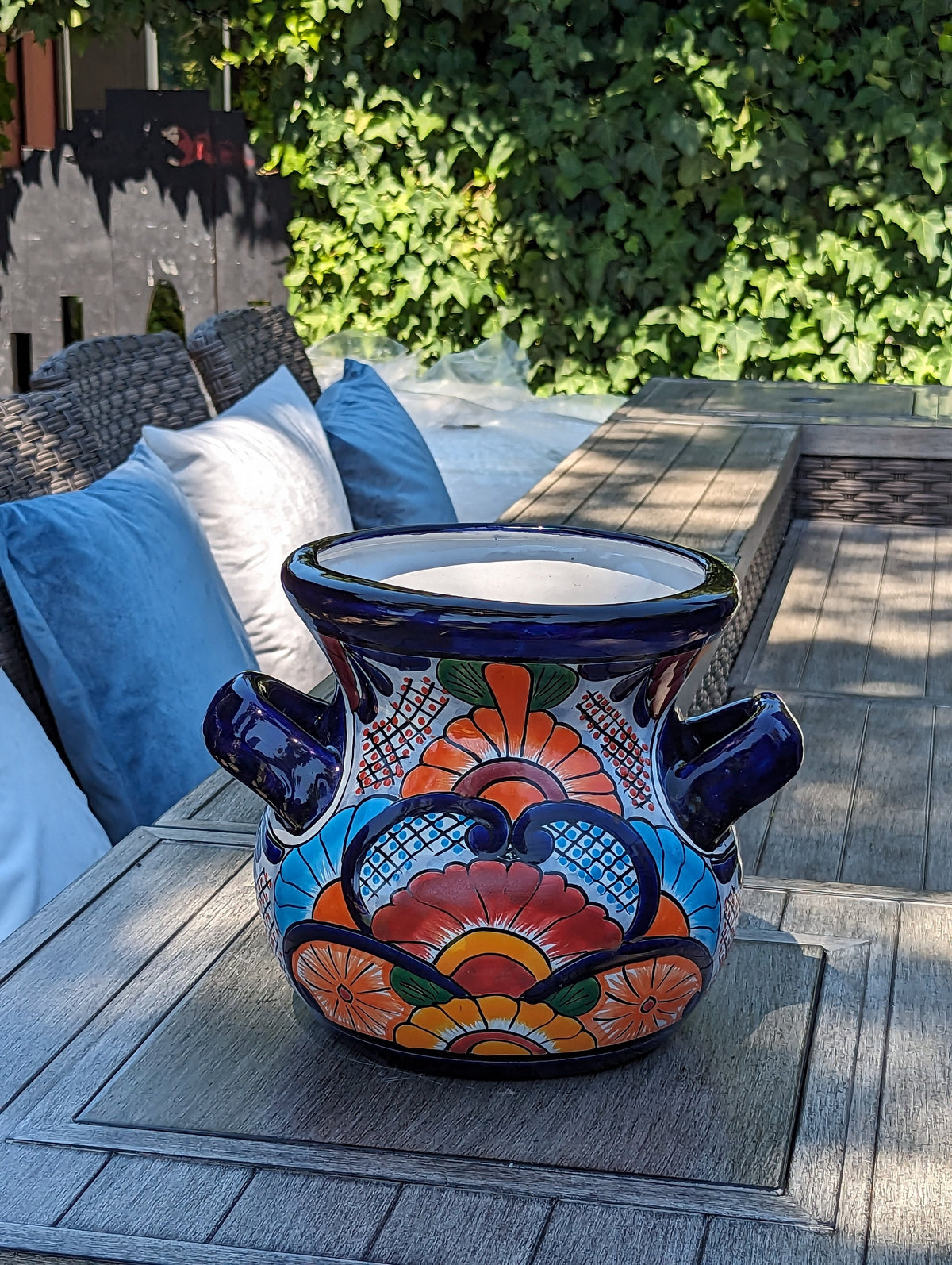 Colorful 10.5" Round Planter, Talavera Ceramic Flower Pot, Handmade Pottery, Outdoor Garden Decor, Indoor Home Decor, Unique Gift