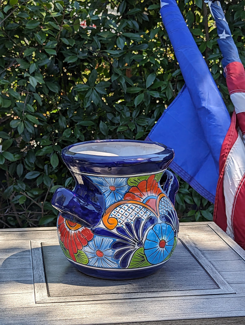 Colorful 10.5" Round Planter, Talavera Ceramic Flower Pot, Handmade Pottery, Outdoor Garden Decor, Indoor Home Decor, Unique Gift