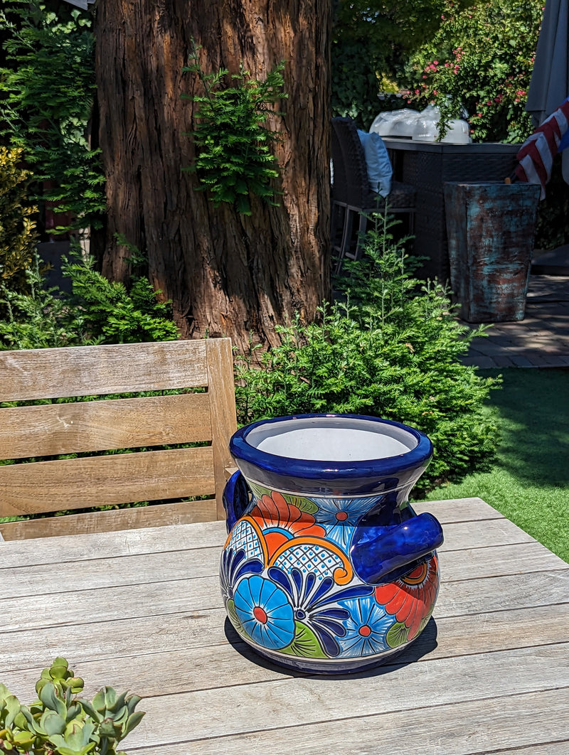 Colorful 10.5" Round Planter, Talavera Ceramic Flower Pot, Handmade Pottery, Outdoor Garden Decor, Indoor Home Decor, Unique Gift