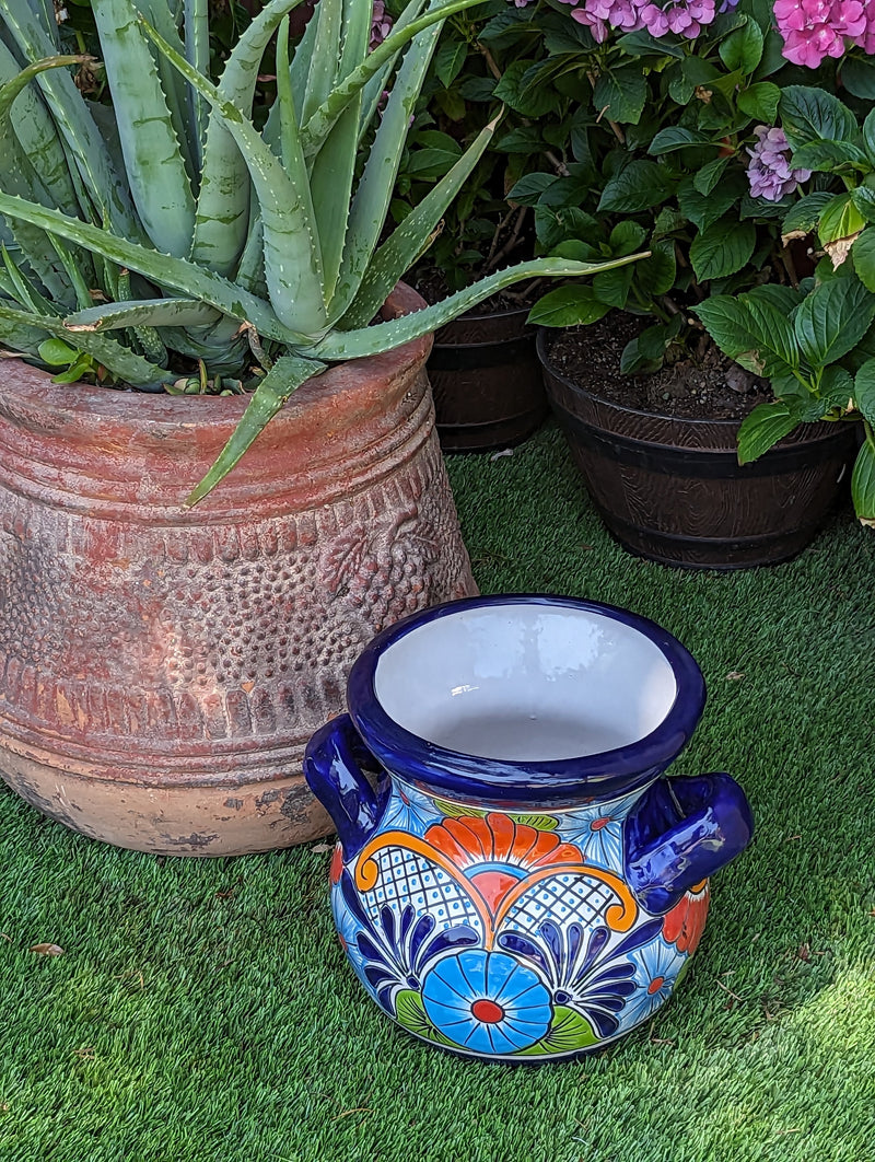 Colorful 10.5" Round Planter, Talavera Ceramic Flower Pot, Handmade Pottery, Outdoor Garden Decor, Indoor Home Decor, Unique Gift