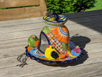 Ceramic Bird Feeder, Talavera Pottery, Decorative Outdoor Hanging Feeder Station w Chain, Handmade Mexican Pottery, Attract Wild Birds