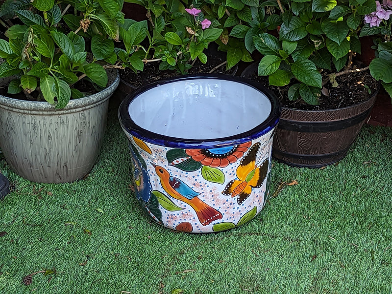 Birds & Blooms Round Flower Pot Ceramic Planter, Handmade Talavera Pottery use as Outdoor Garden Decor, Indoor Home Decor, Housewarming Gift