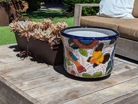Birds & Blooms Round Flower Pot Ceramic Planter, Handmade Talavera Pottery use as Outdoor Garden Decor, Indoor Home Decor, Housewarming Gift