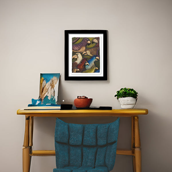 Art Print Wall Decor: Parrot Party | Frameable Gallery Wall Art used as Art Print for Living Room Wall Decor, Home Decor, Mexican Art