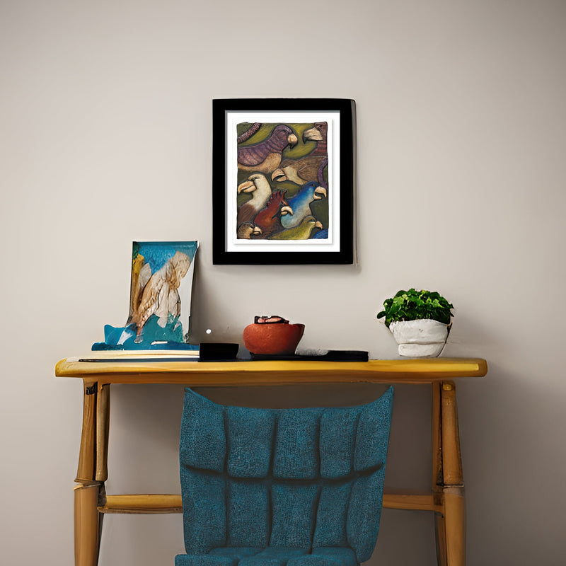 Art Print Wall Decor: Parrot Party | Frameable Gallery Wall Art used as Art Print for Living Room Wall Decor, Home Decor, Mexican Art