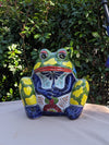 Frog Flower Pot, Colorful Ceramic Planter, Talavera Pottery, Indoor Outdoor Planter, Talavera Pot, Mexican Planter, Handmade Frog Pot, Large