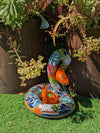 Talavera Rattlesnake Figurine, Ceramic Mexican Pottery, Snake Outdoor Decor and Garden Statue, Handmade in Mexico