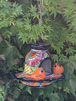 Ceramic Bird Feeder, Talavera Pottery, Decorative Outdoor Hanging Feeder Station w Chain, Handmade Mexican Pottery, Attract Wild Birds