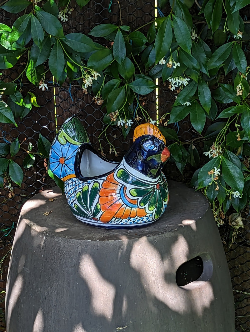 Chicken Flower Pot, Ceramic Talavera Planter, Handmade Mexican Pottery, Indoor Planter, Outdoor Pot, Colorful Home Decor, Small Planter Pot