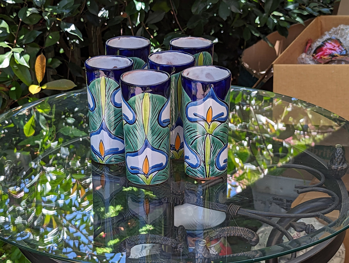 Six Talavera Ceramic Glasses, Handmade Talavera Pottery, Ceramic Water Glasses, Ceramic Kitchen Cupps, Mexican Pottery