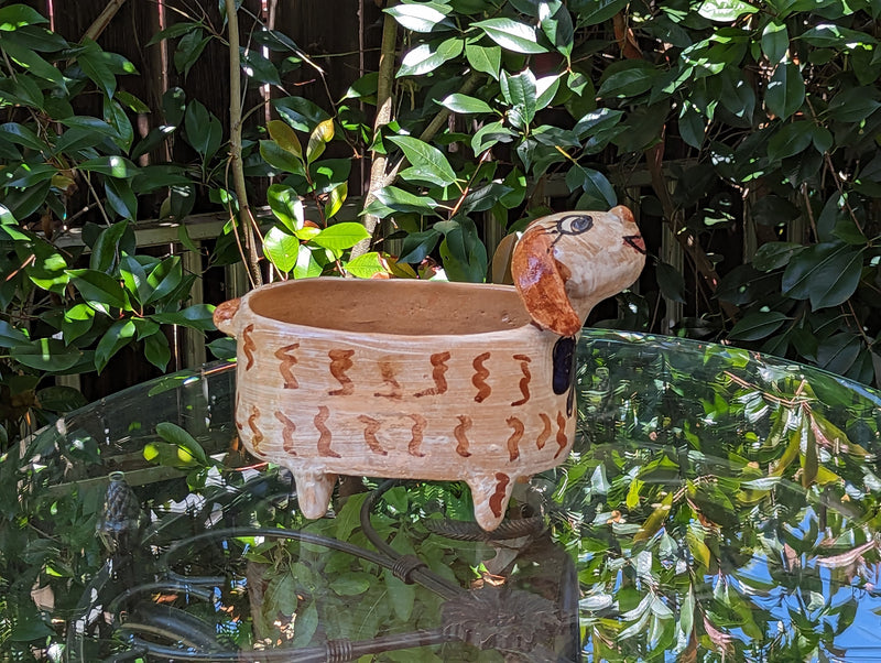 Ceramic Dog Planter, Flower Pot, Handmade Mexican Pottery from Atzompa, Mexico, Home Decor, Indoor or Outdoor Decor, Charming Plant Pot