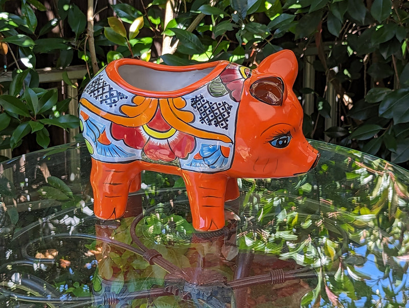 Ceramic Planter, Cute Pig Flower Pot, Pig Decor, Flower Pots Outdoor, Talavera Pottery, Handmade, Cute Pig Gift, Ceramic Pig Figurine