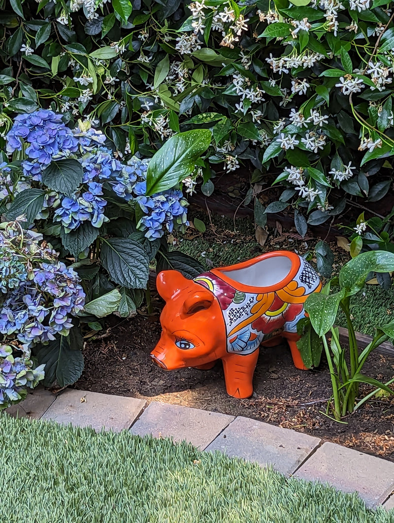 Ceramic Planter, Cute Pig Flower Pot, Pig Decor, Flower Pots Outdoor, Talavera Pottery, Handmade, Cute Pig Gift, Ceramic Pig Figurine