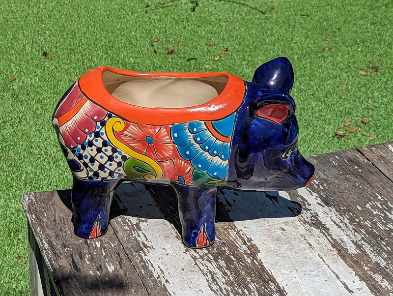 Ceramic Planter, Cute Pig Flower Pot, Pig Decor, Flower Pots Outdoor, Talavera Pottery, Handmade, Cute Pig Gift, Ceramic Pig Figurine