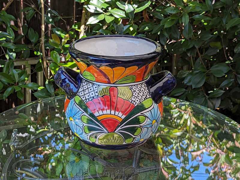 Colorful 10.5" Round Planter, Talavera Ceramic Flower Pot, Handmade Pottery, Outdoor Garden Decor, Indoor Home Decor, Unique Gift