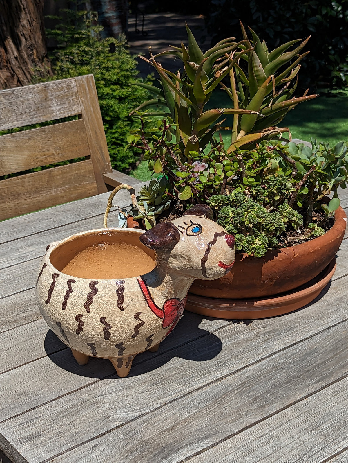 Ceramic Dog Planter, Flower Pot, Handmade Mexican Pottery from Atzompa, Mexico, Home Decor, Indoor or Outdoor Decor, Charming Plant Pot