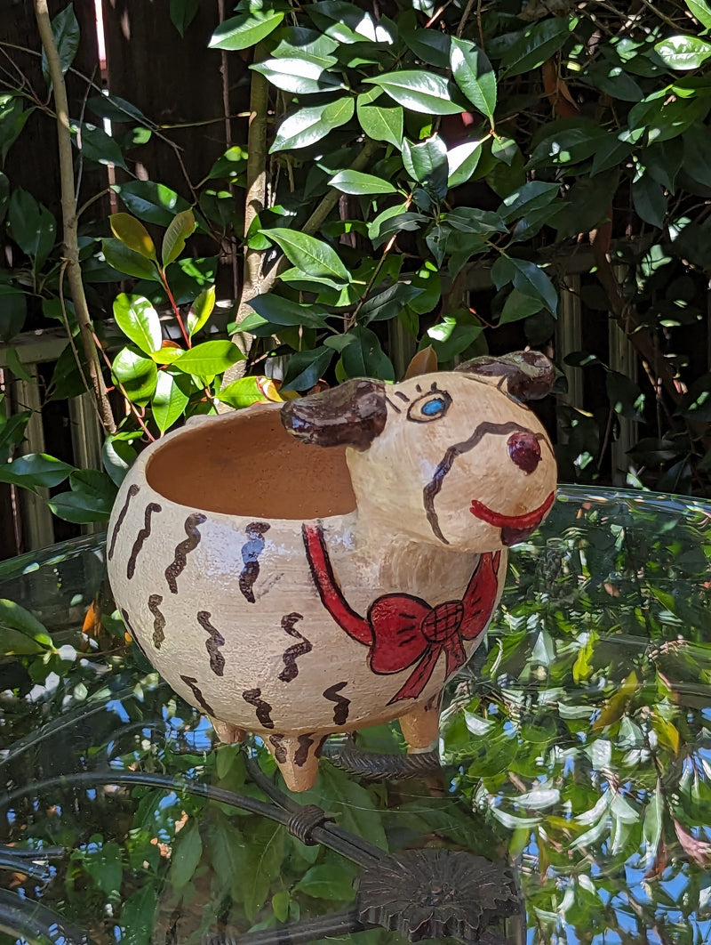 Ceramic Dog Planter, Flower Pot, Handmade Mexican Pottery from Atzompa, Mexico, Home Decor, Indoor or Outdoor Decor, Charming Plant Pot