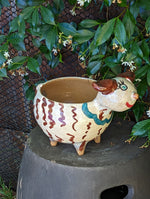 Ceramic Dog Planter, Flower Pot, Handmade Mexican Pottery from Atzompa, Mexico, Home Decor, Indoor or Outdoor Decor, Charming Plant Pot