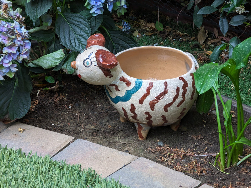 Ceramic Dog Planter, Flower Pot, Handmade Mexican Pottery from Atzompa, Mexico, Home Decor, Indoor or Outdoor Decor, Charming Plant Pot