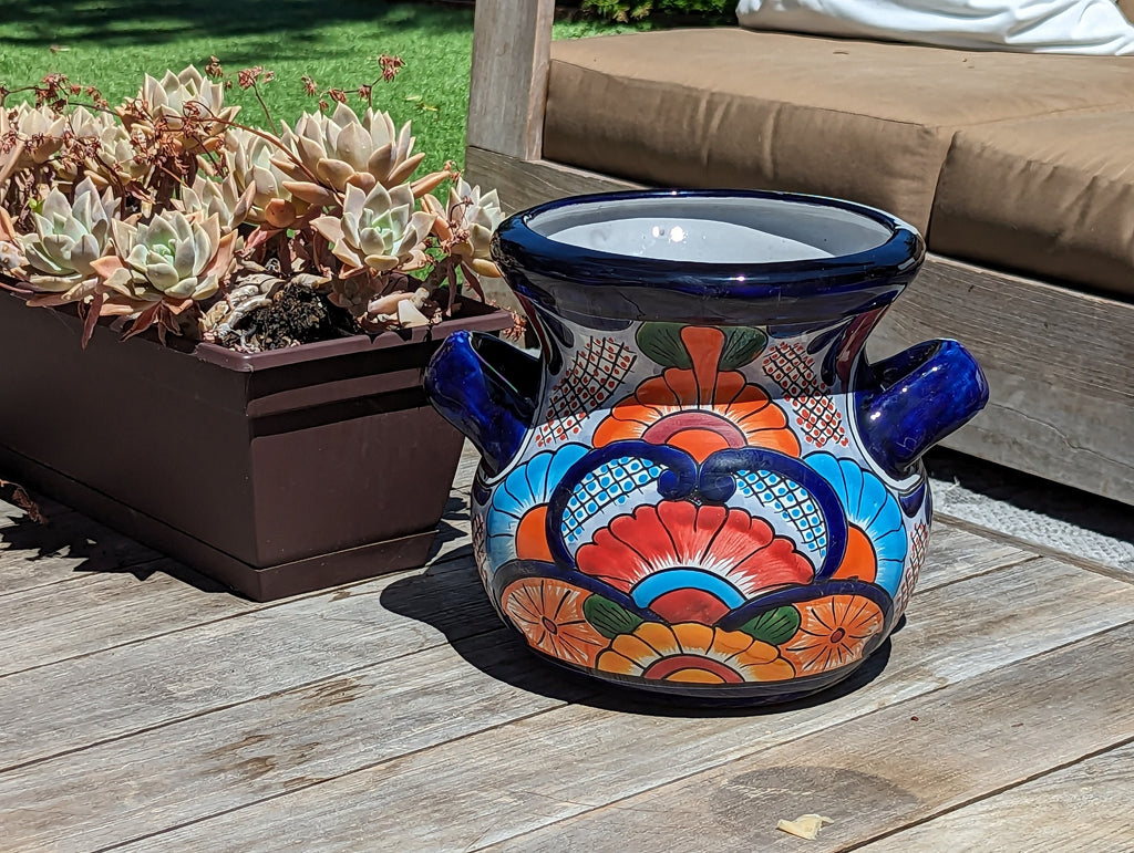 Colorful 10.5" Round Planter, Talavera Ceramic Flower Pot, Handmade Pottery, Outdoor Garden Decor, Indoor Home Decor, Unique Gift