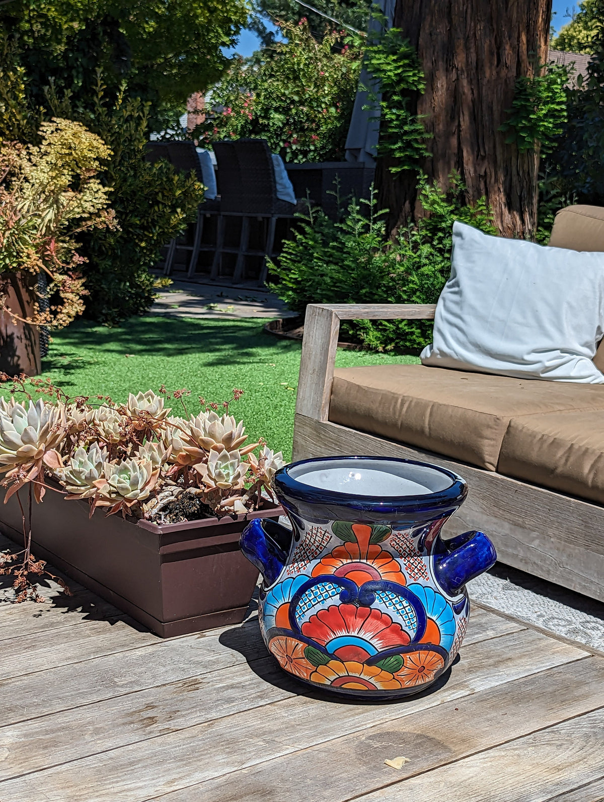 Colorful 10.5" Round Planter, Talavera Ceramic Flower Pot, Handmade Pottery, Outdoor Garden Decor, Indoor Home Decor, Unique Gift