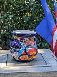 Colorful 10.5" Round Planter, Talavera Ceramic Flower Pot, Handmade Pottery, Outdoor Garden Decor, Indoor Home Decor, Unique Gift