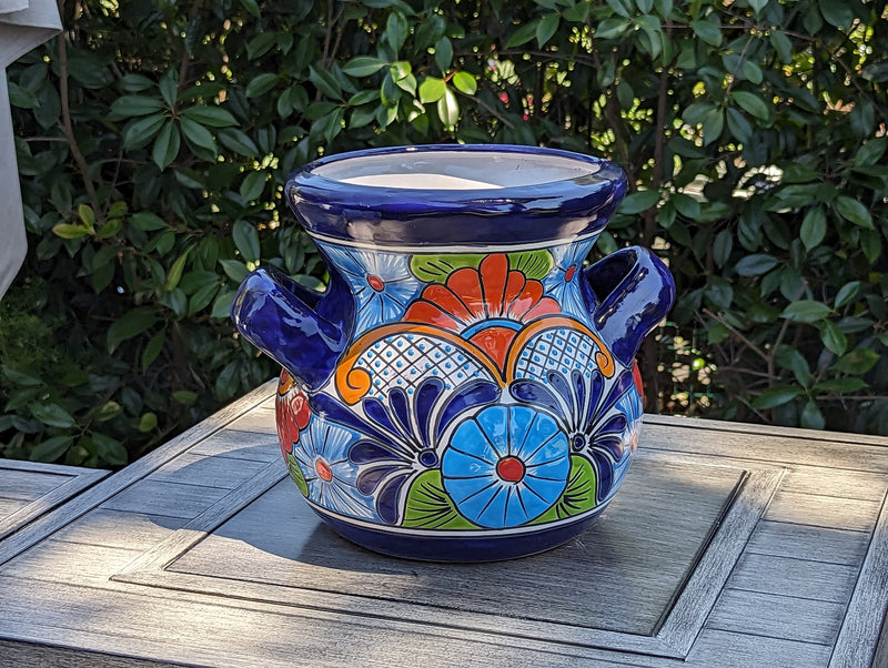 Colorful 10.5" Round Planter, Talavera Ceramic Flower Pot, Handmade Pottery, Outdoor Garden Decor, Indoor Home Decor, Unique Gift