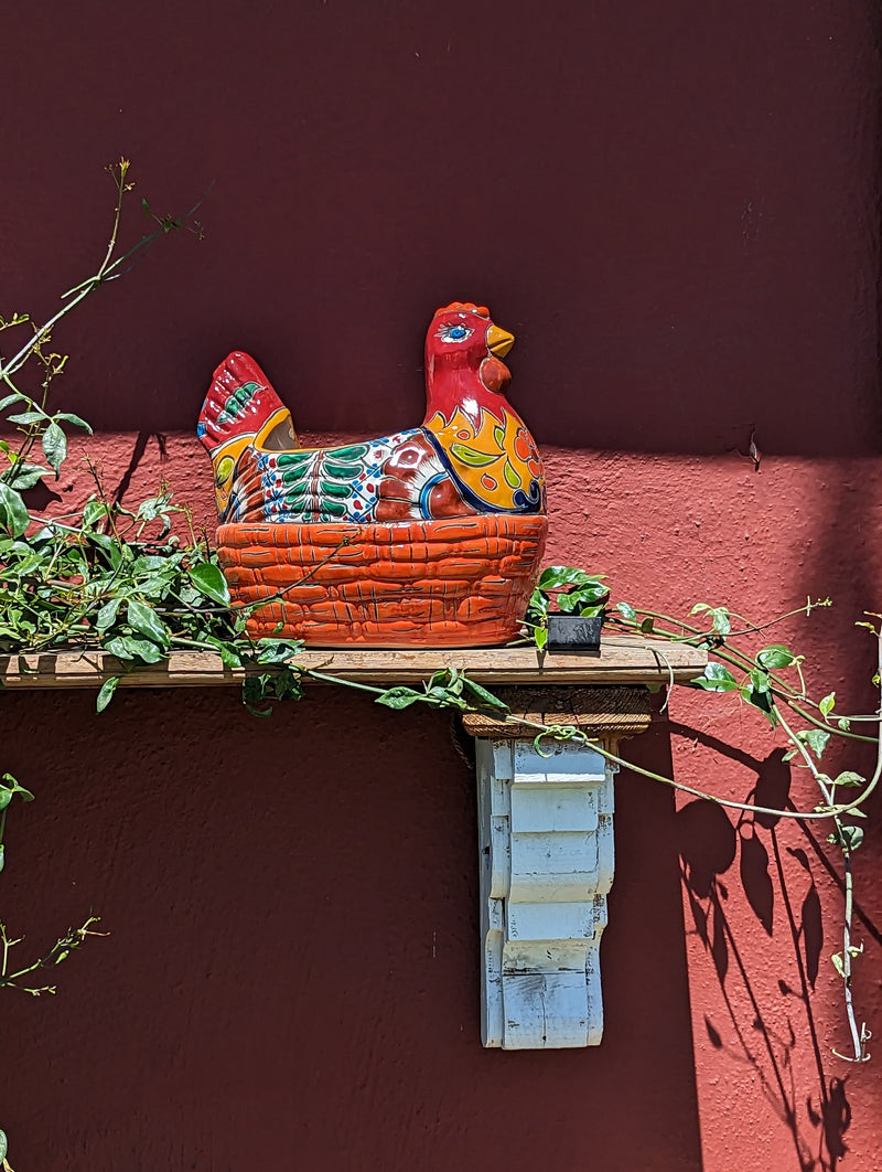 Talavera Chicken Ceramic Planter & Colorful Flower Pot, Handmade Outdoor Yard Decor or Indoor Plant Pot, Colorful Mexican Garden Decor