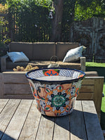 Colorful 17" Wide Margarita Planter, Large Planter Pot, Talavera Pottery, Ceramic Indoor Outdoor Flower Pot, Handmade In Mexico. Sold as is