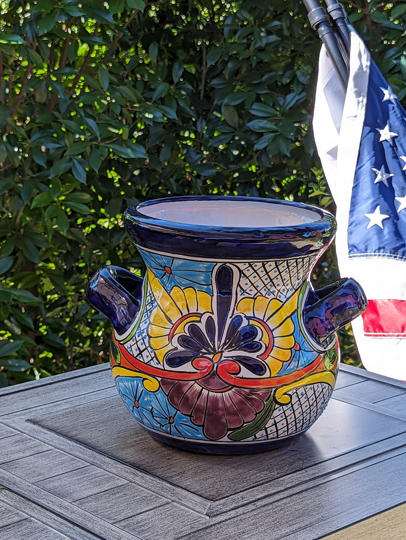 Stunning 10.5" Round Planter, Talavera Ceramic Flower Pot, Handmade Pottery, Outdoor Garden Decor, Indoor Home Decor, Unique Gift