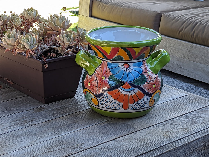 Dazzling 10.5" Round Planter, Talavera Ceramic Flower Pot, Handmade Pottery, Outdoor Garden Decor, Indoor Home Decor, Unique Gift