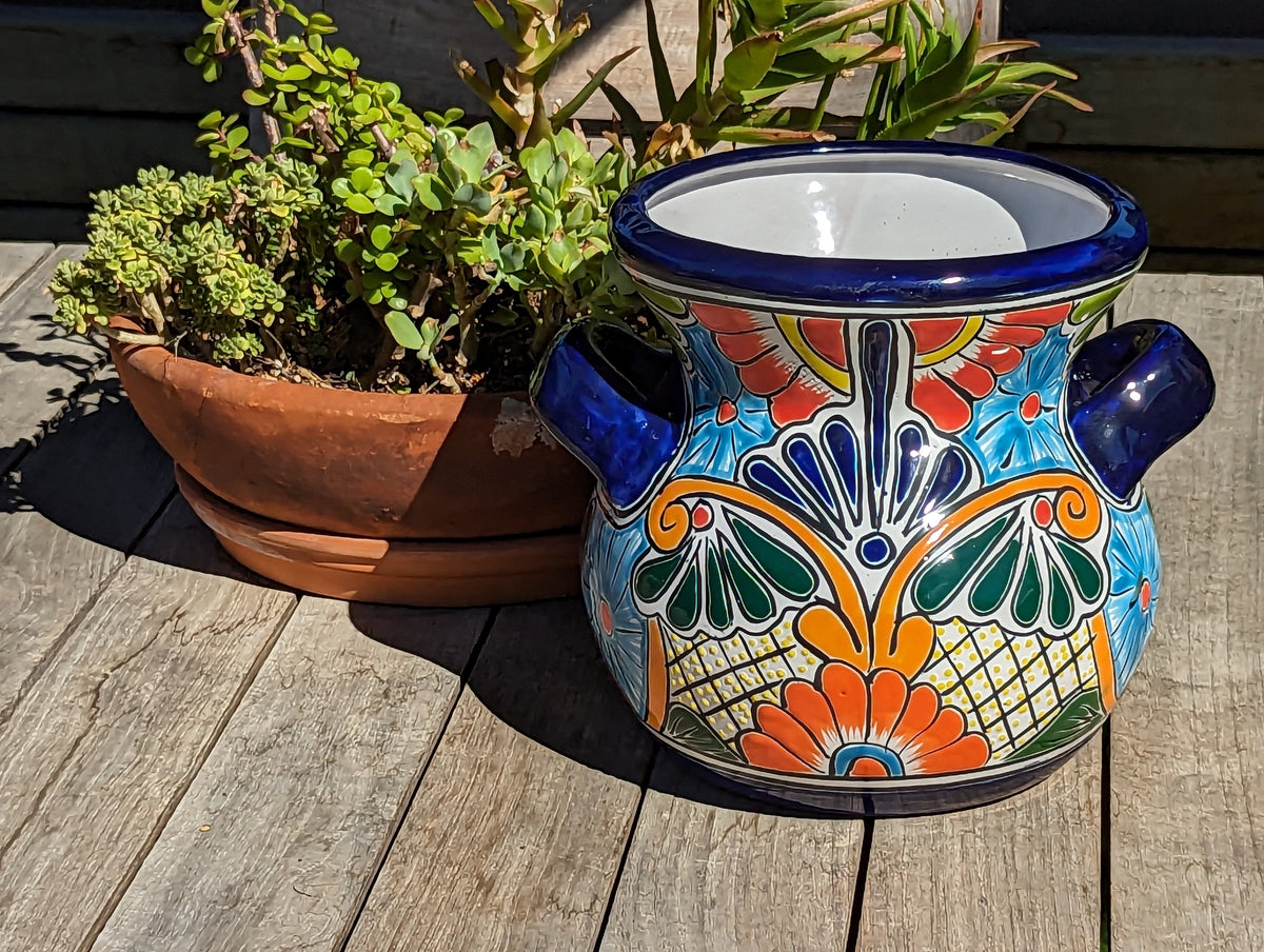 Gorgeous 10.5" Round Planter, Talavera Ceramic Flower Pot, Handmade Pottery, Outdoor Garden Decor, Indoor Home Decor, Unique Gift