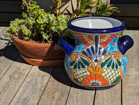 Gorgeous 10.5" Round Planter, Talavera Ceramic Flower Pot, Handmade Pottery, Outdoor Garden Decor, Indoor Home Decor, Unique Gift