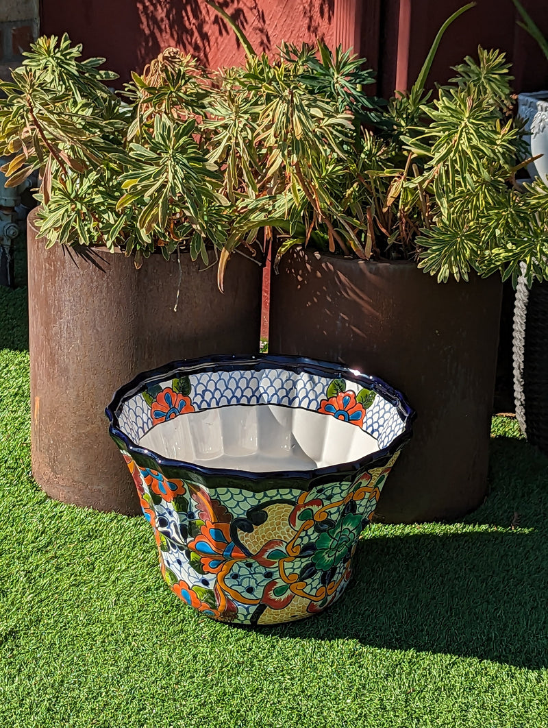 Talavera Pottery, Large Planter Pot 17" Wide, Ceramic Indoor Outdoor Flower Pot, Handmade In Mexico