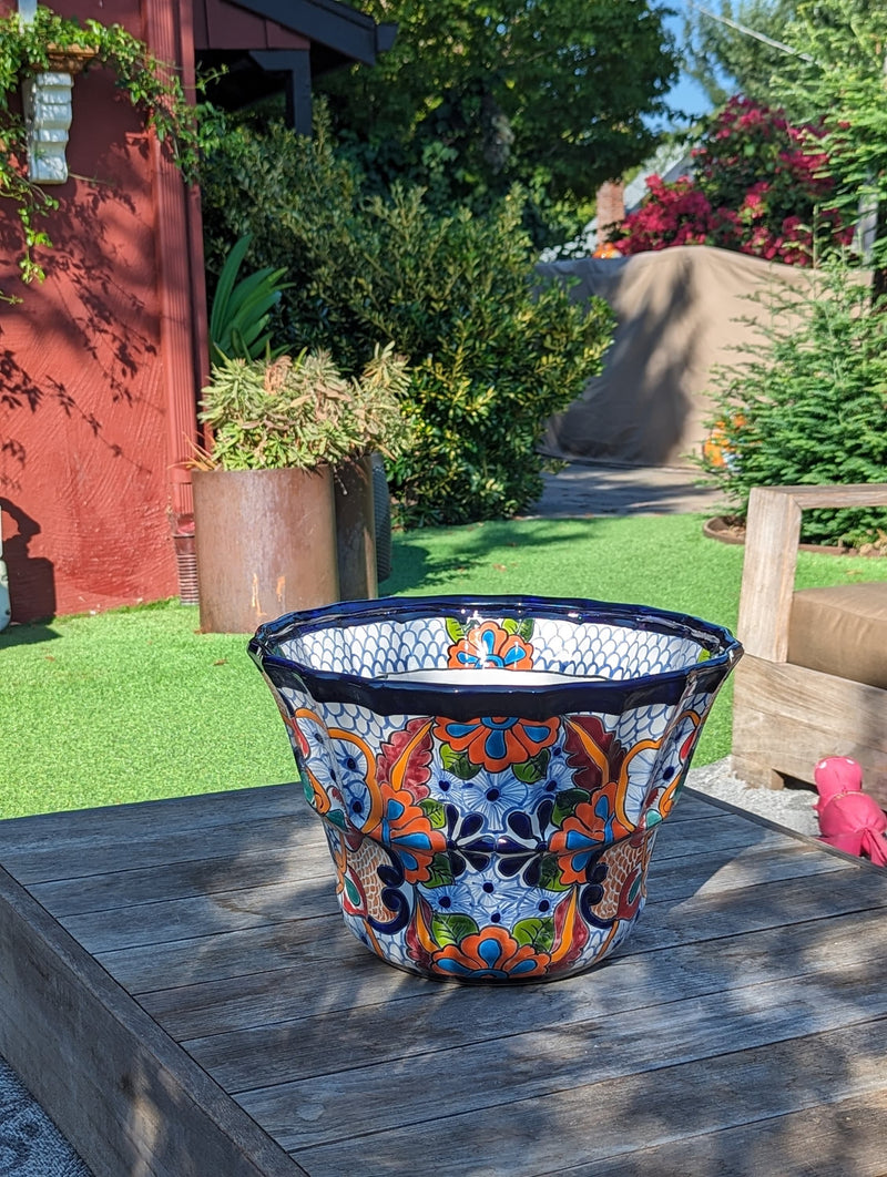 Talavera Pottery, Large Planter Pot 17" Wide, Ceramic Indoor Outdoor Flower Pot, Handmade In Mexico