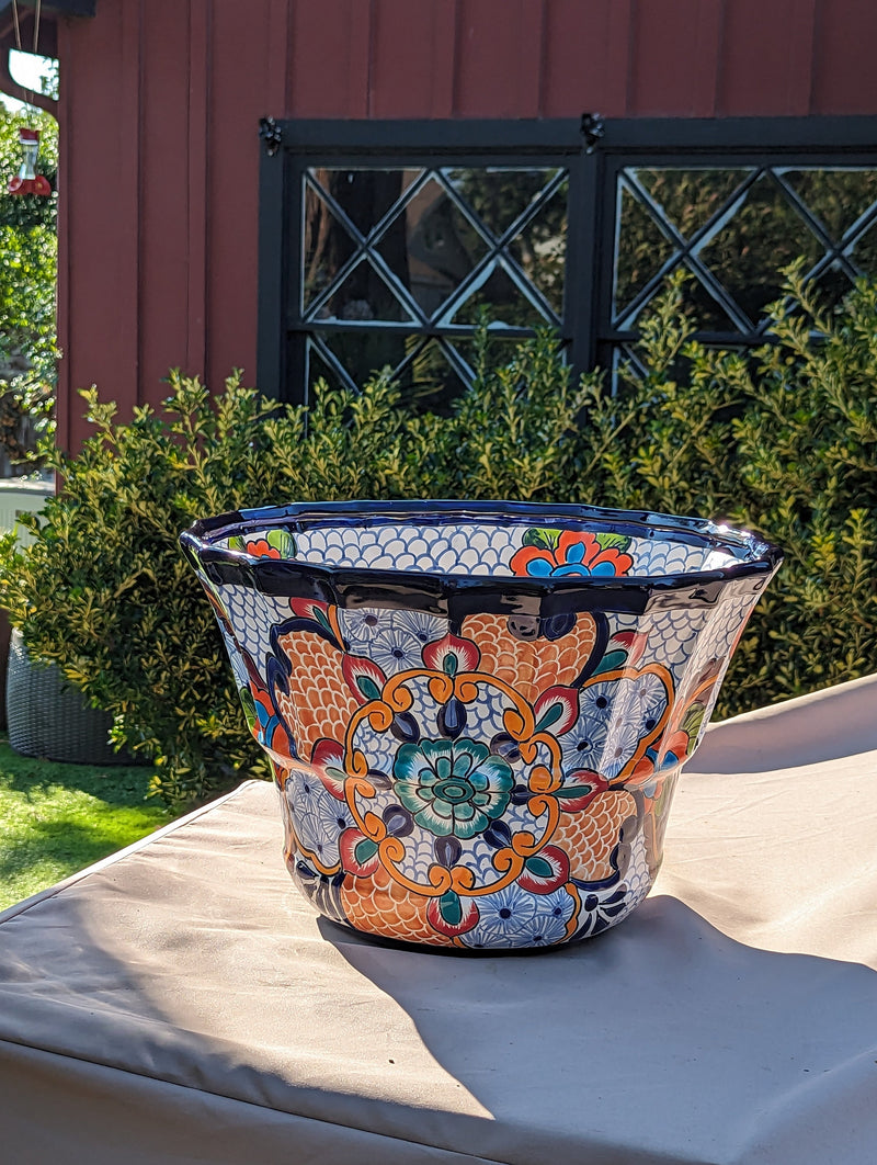 Talavera Pottery, Large Planter Pot 17" Wide, Ceramic Indoor Outdoor Flower Pot, Handmade In Mexico