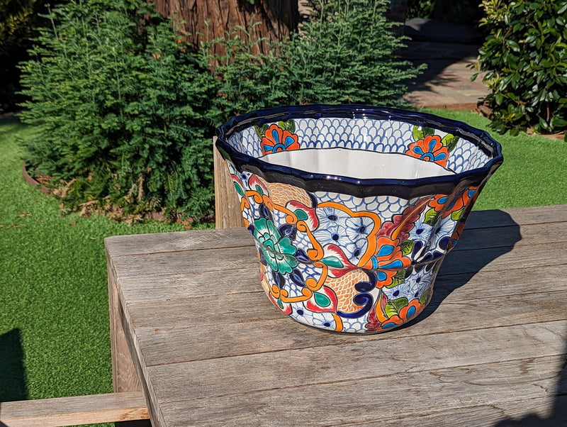 Talavera Pottery, Large Planter Pot 17" Wide, Ceramic Indoor Outdoor Flower Pot, Handmade In Mexico