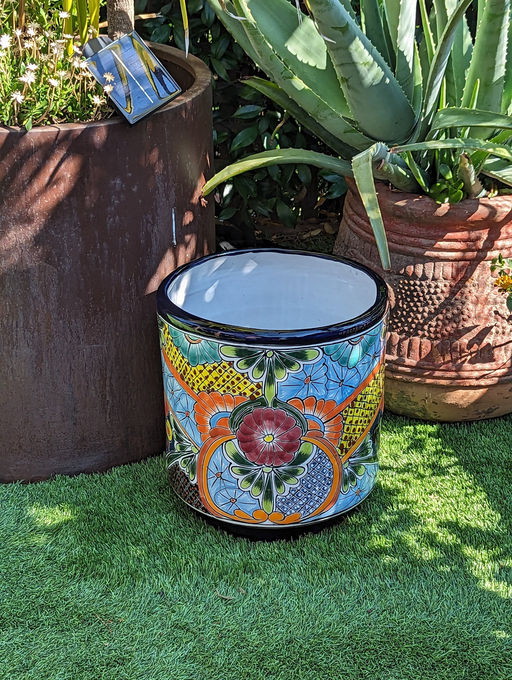 Colorful 12" Round Flower Pot, Talavera Ceramic Planter, Handmade Pottery, Outdoor Garden Decor, Indoor Home Decor, Unique Housewarming Gift