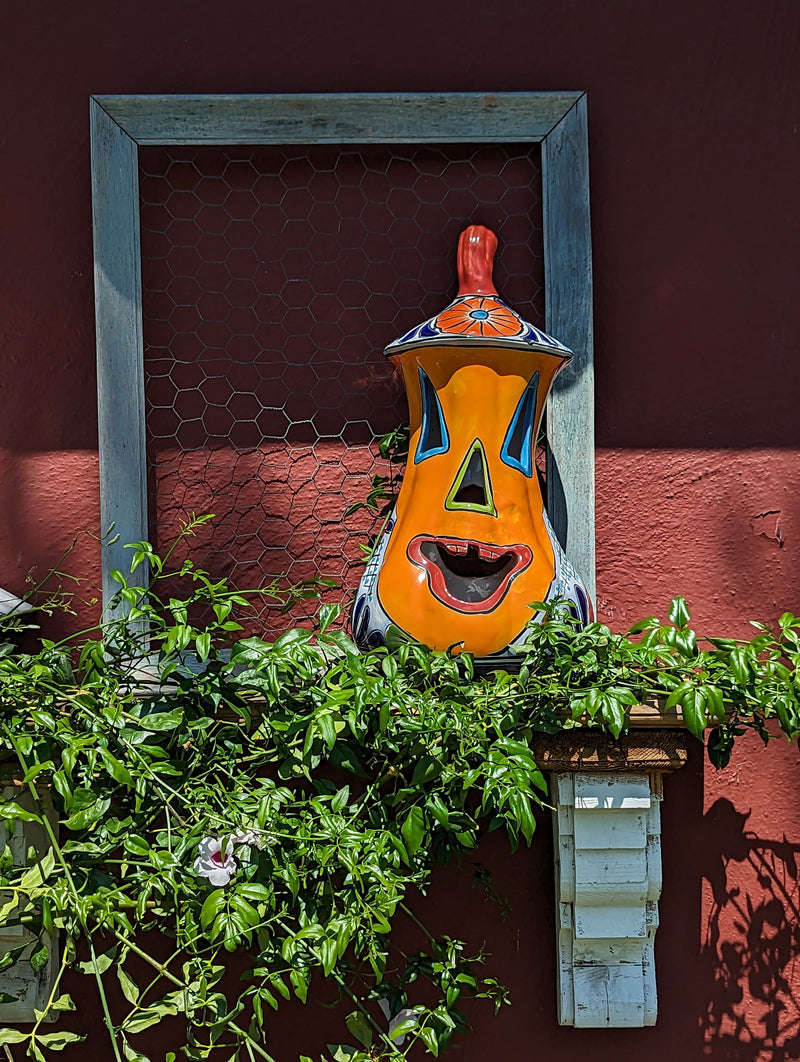 Halloween Pumpkin Decor, Talavera Pottery, Jack-o-Lantern Home Decoration, Handmade Mexican Art for Outdoor Patio Decor or Trick or Treat