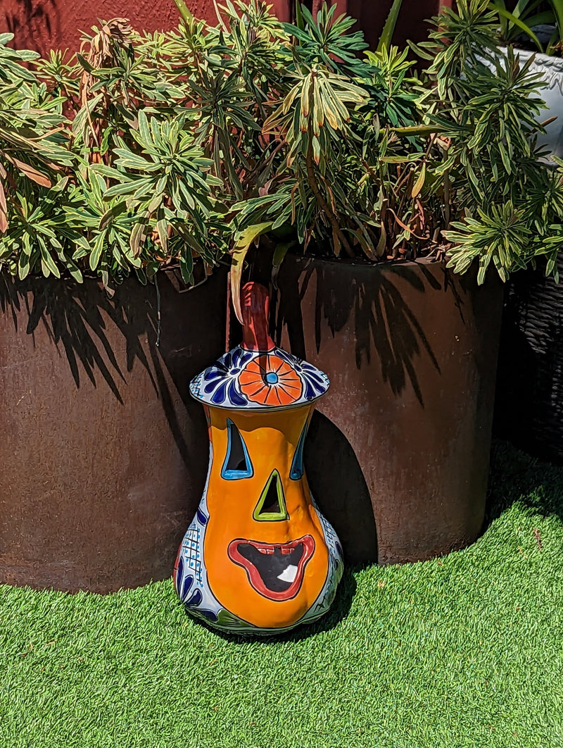 Halloween Pumpkin Decor, Talavera Pottery, Jack-o-Lantern Home Decoration, Handmade Mexican Art for Outdoor Patio Decor or Trick or Treat