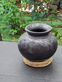 Stunning Dried Flower Vase Black Pottery Home Decor, Handmade Mexican Pottery of San Bartolo, Oaxaca, Indoor Decor, Smaller Centerpiece