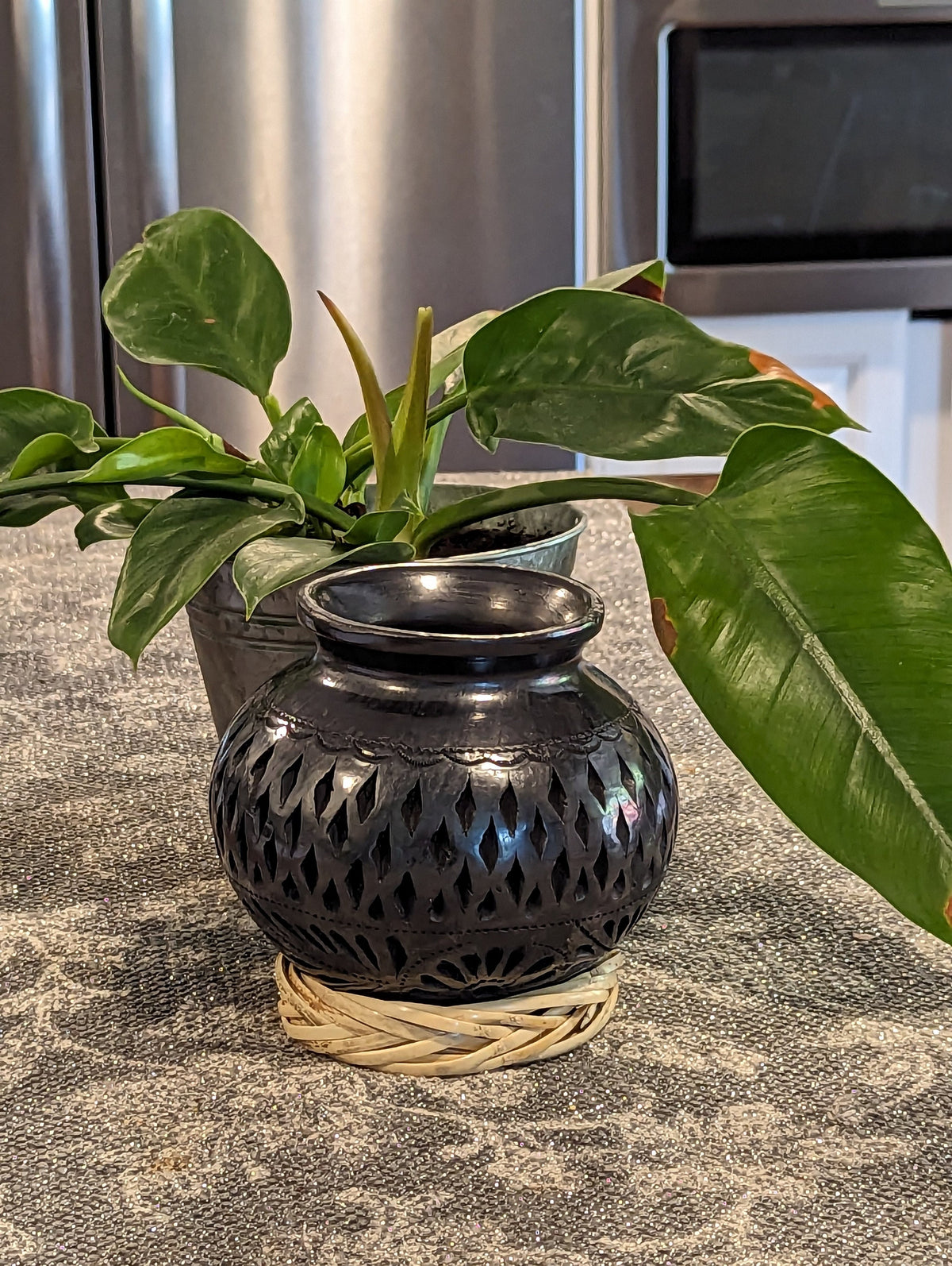 Stunning Dried Flower Vase Black Pottery Home Decor, Handmade Mexican Pottery of San Bartolo, Oaxaca, Indoor Decor, Small Centerpiece