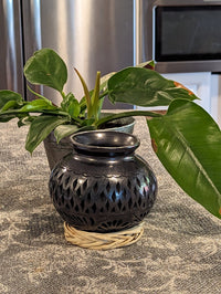 Stunning Dried Flower Vase Black Pottery Home Decor, Handmade Mexican Pottery of San Bartolo, Oaxaca, Indoor Decor, Small Centerpiece